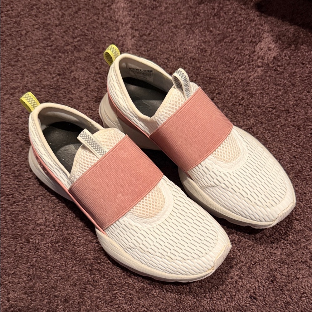 Sorel Women's Pink and White Athletic Slip-Ons